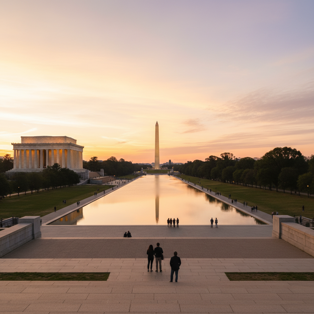 Washington DC cherry blossoms and monuments